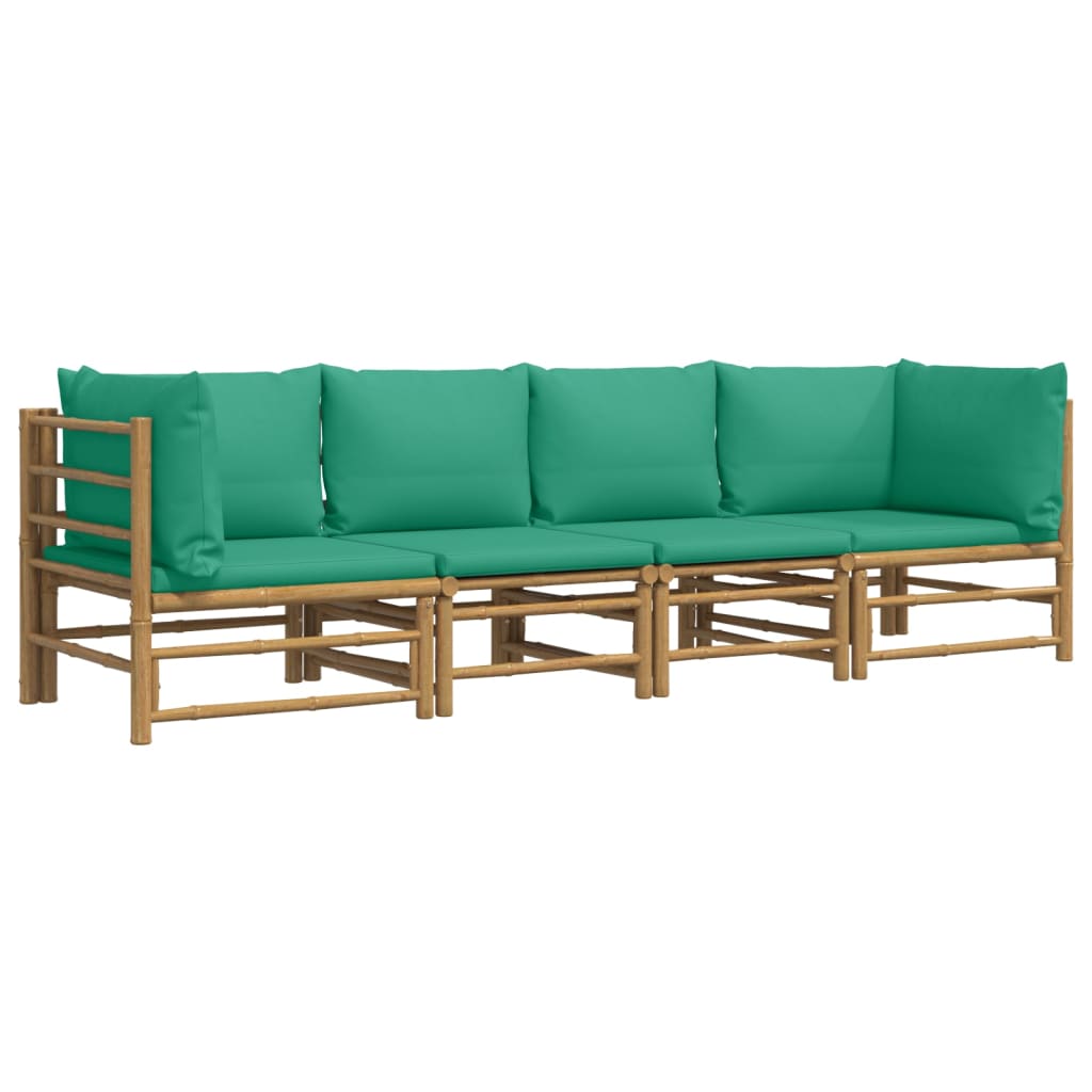 4 Piece Garden Lounge Set with Green Cushions Bamboo
