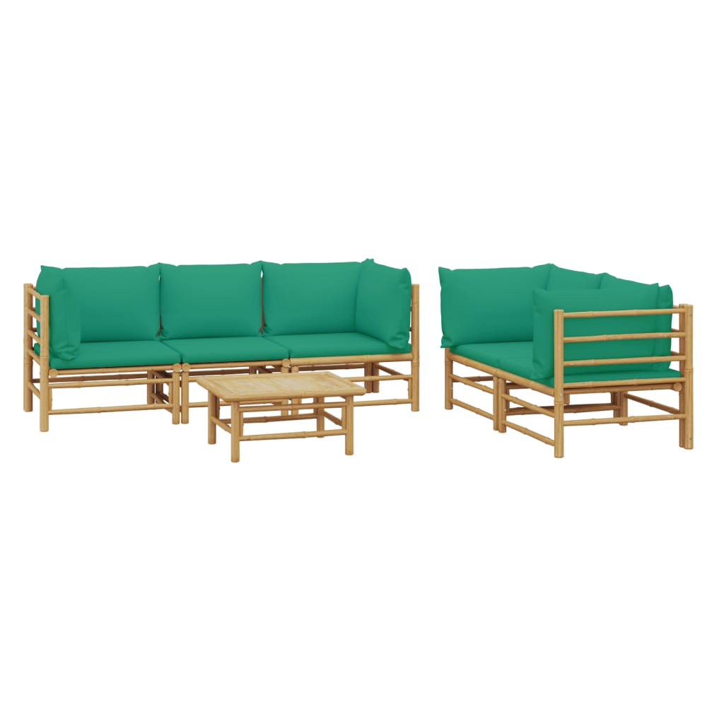 6 Piece Garden Lounge Set with Green Cushions Bamboo