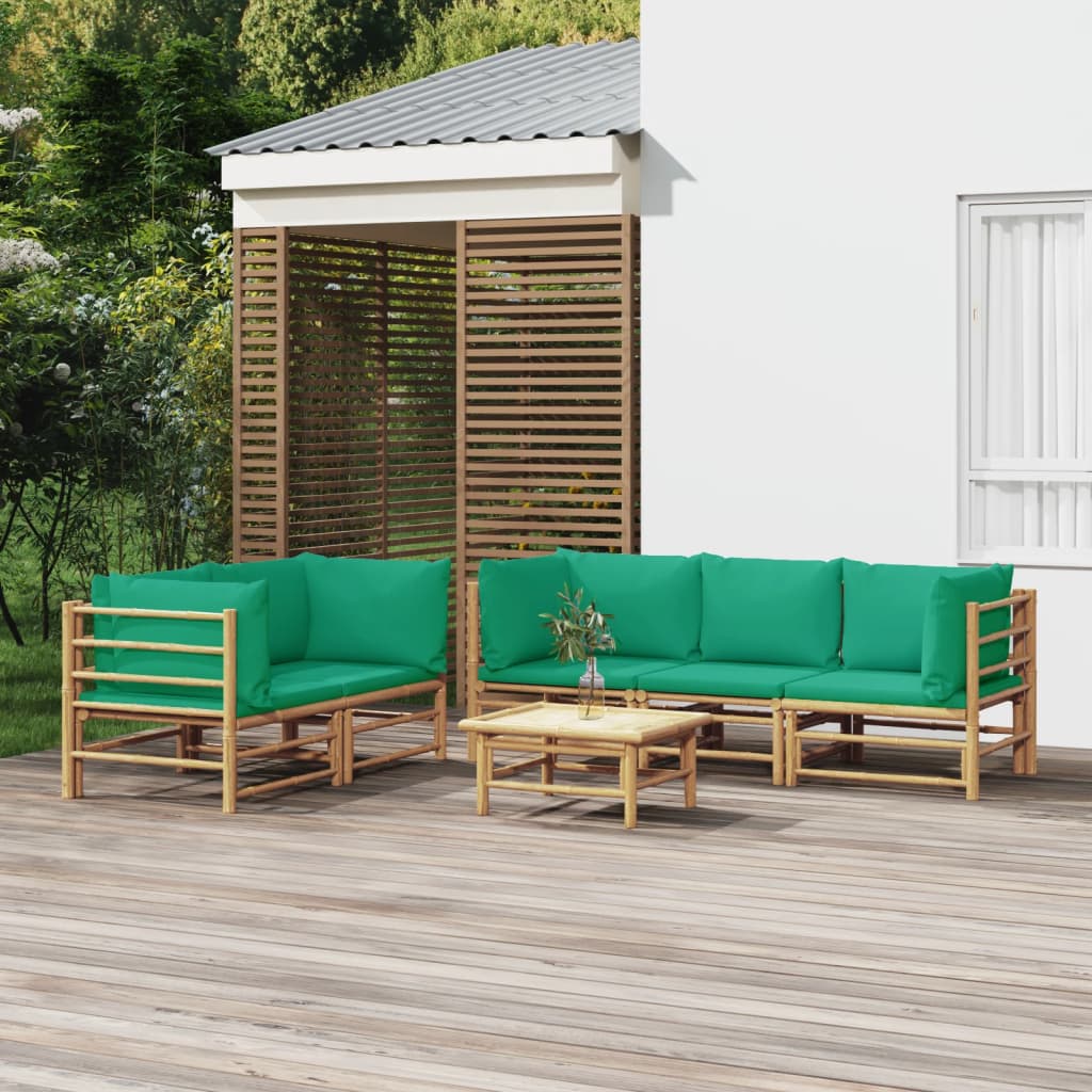 6 Piece Garden Lounge Set with Green Cushions Bamboo