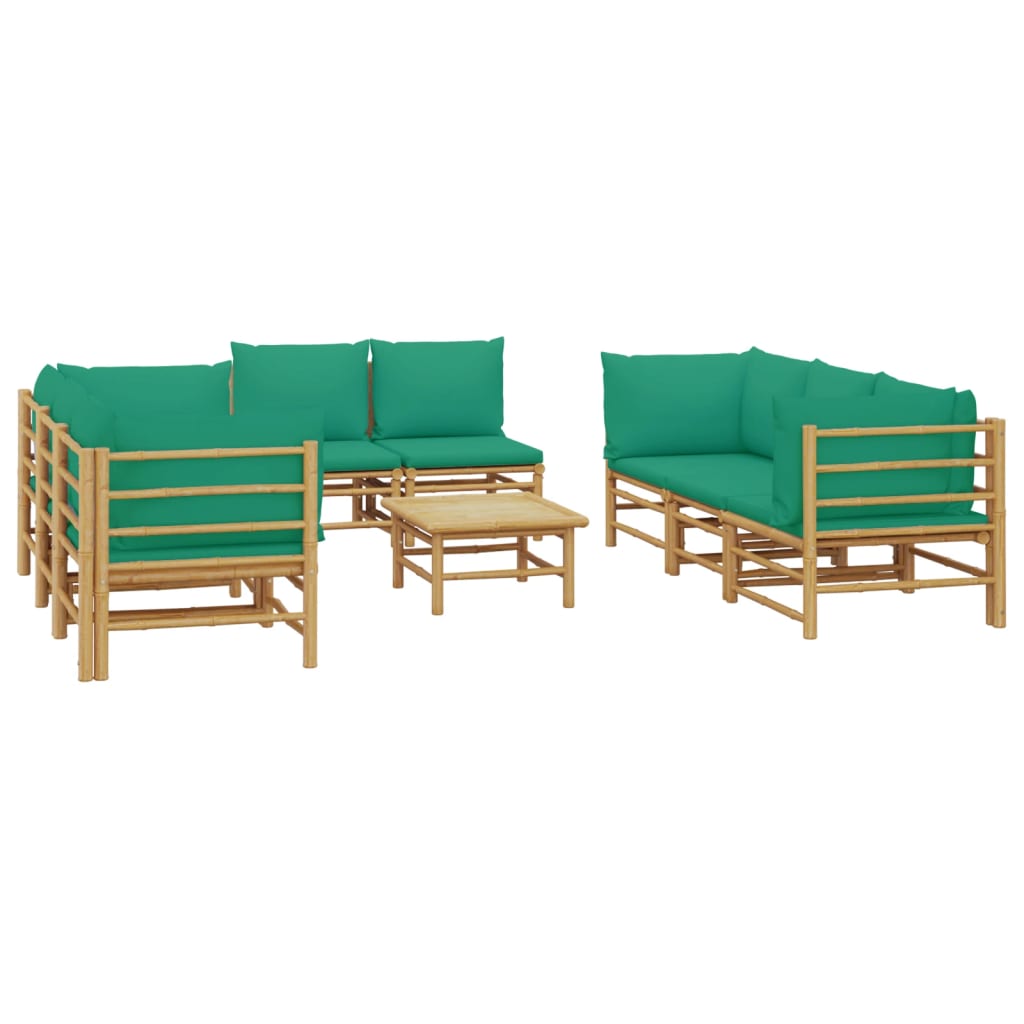 9 Piece Garden Lounge Set with Green Cushions Bamboo