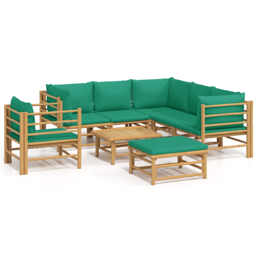 8 Piece Garden Lounge Set with Green Cushions Bamboo