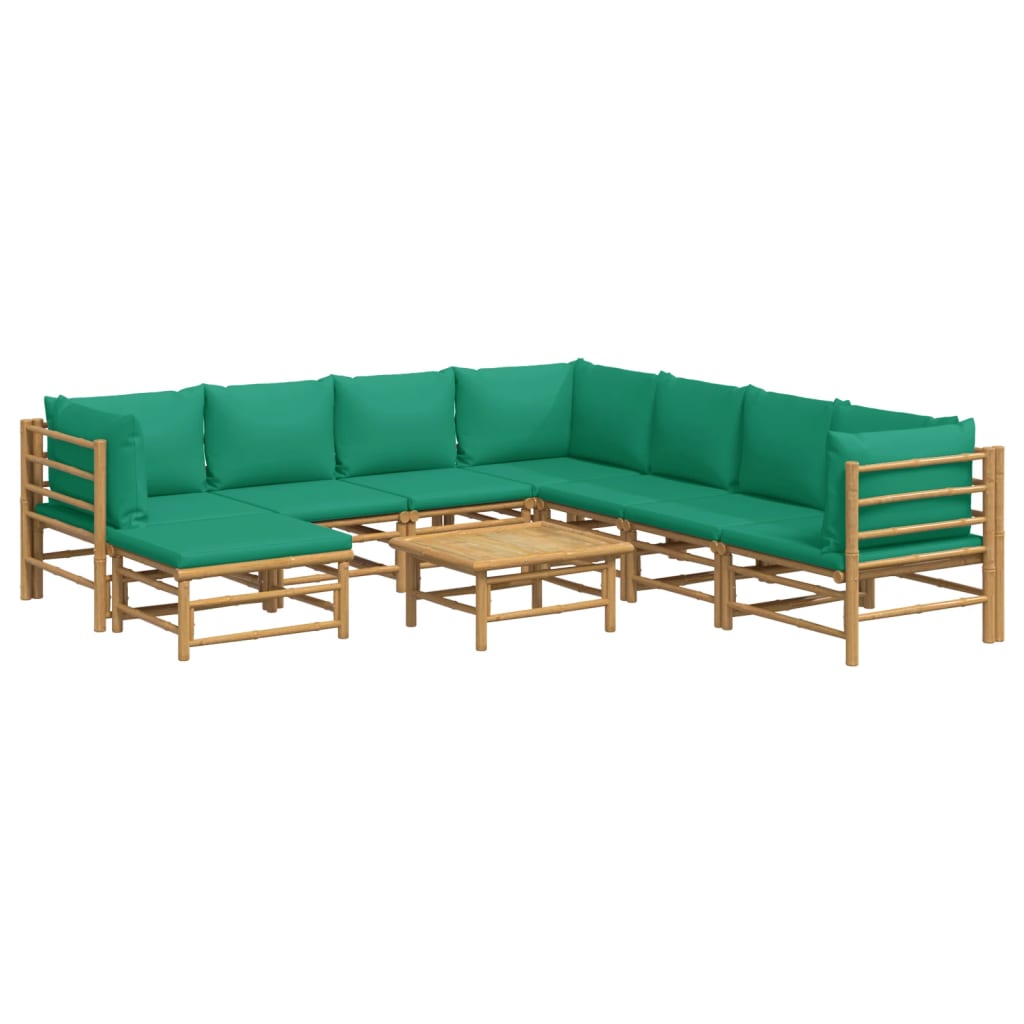 9 Piece Garden Lounge Set with Green Cushions Bamboo