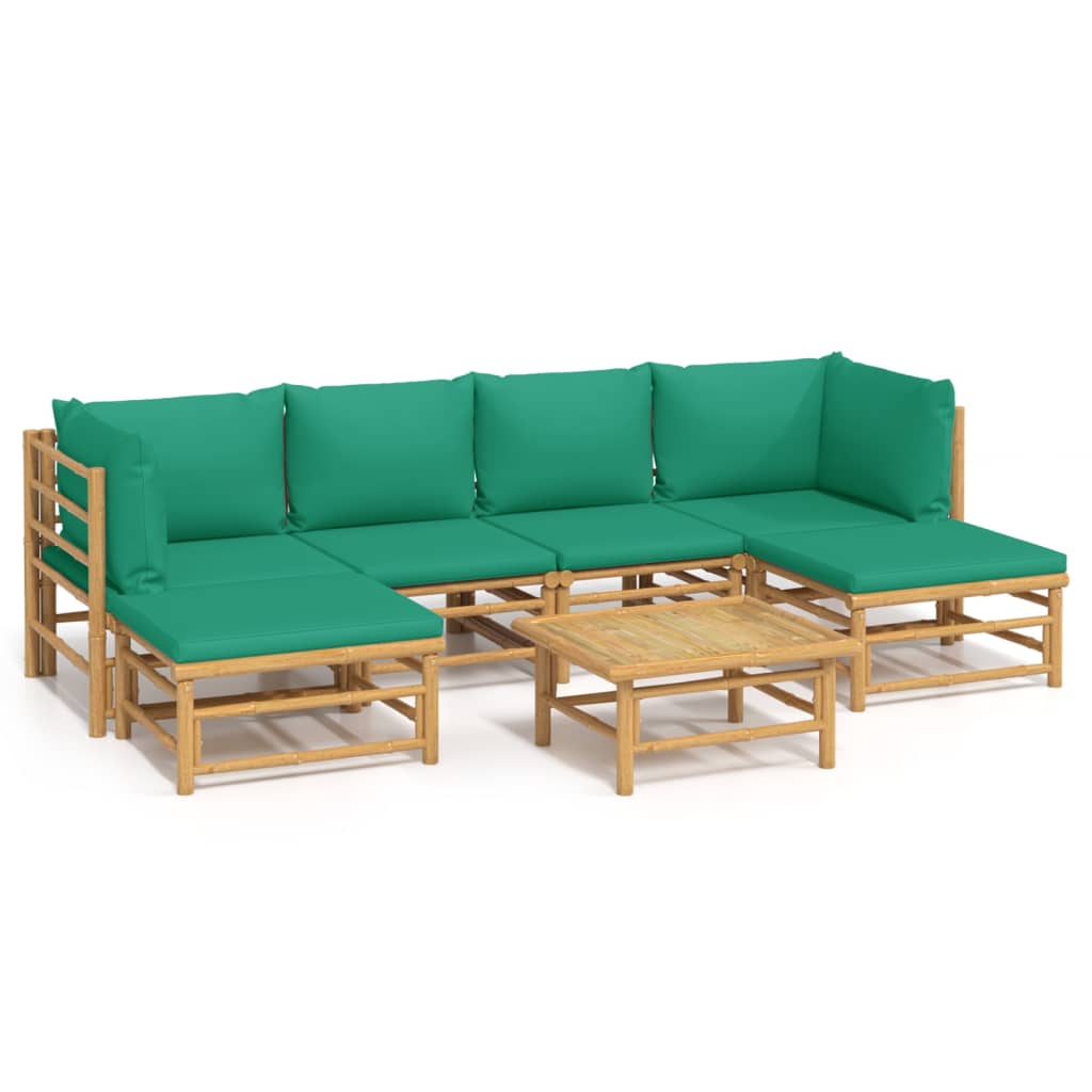 7 Piece Garden Lounge Set with Green Cushions Bamboo