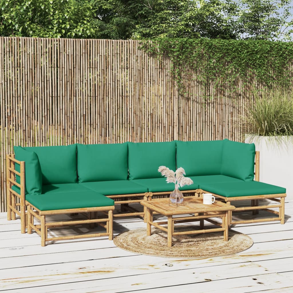 7 Piece Garden Lounge Set with Green Cushions Bamboo