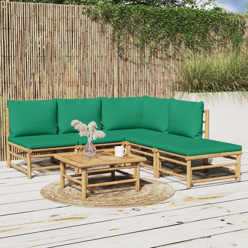 6 Piece Garden Lounge Set with Green Cushions Bamboo