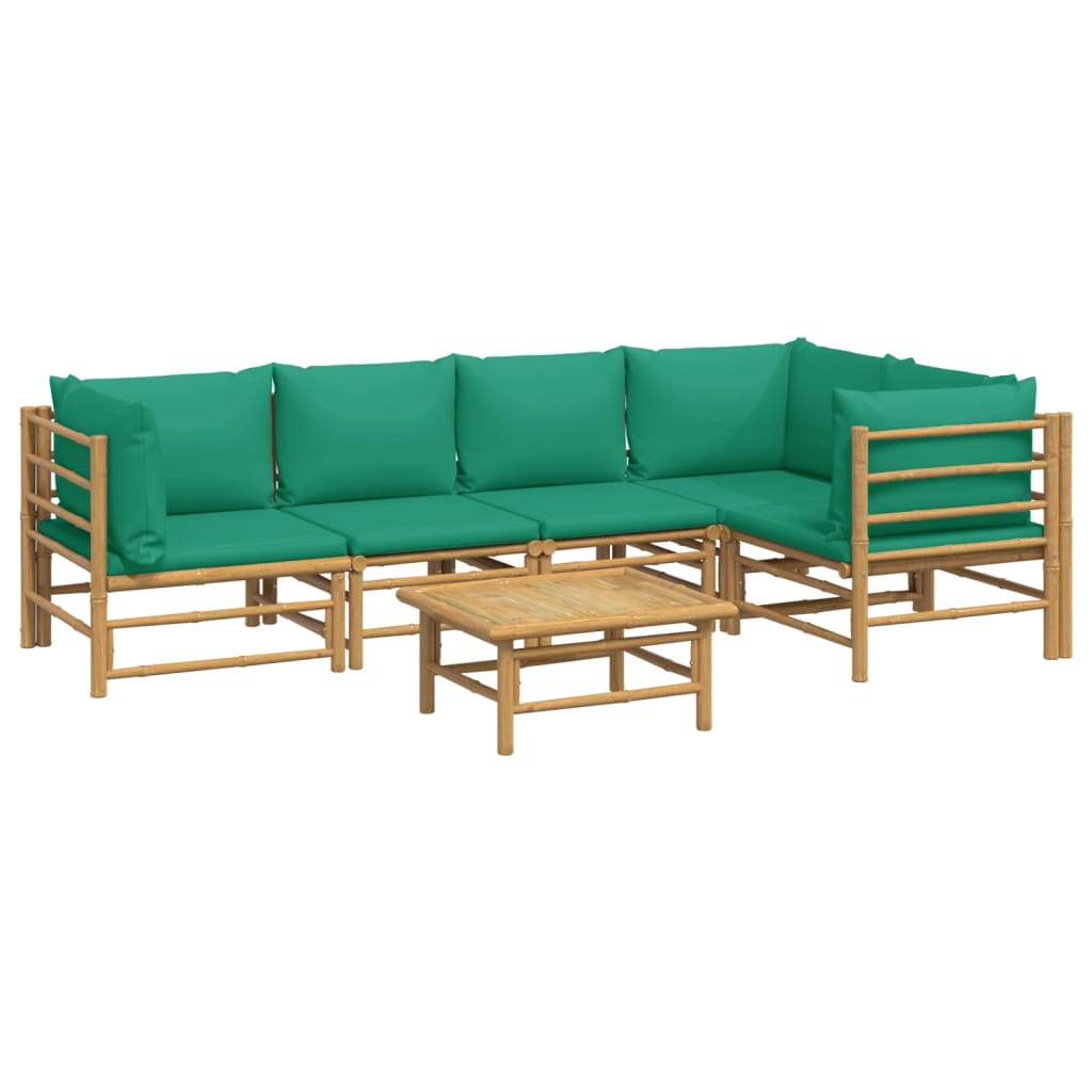 6 Piece Garden Lounge Set with Green Cushions Bamboo