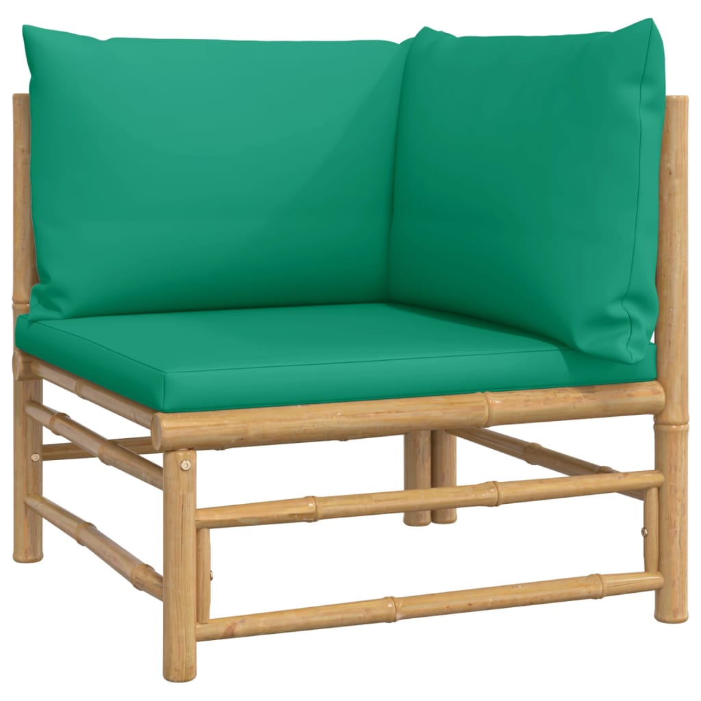 5 Piece Garden Lounge Set with Green Cushions Bamboo