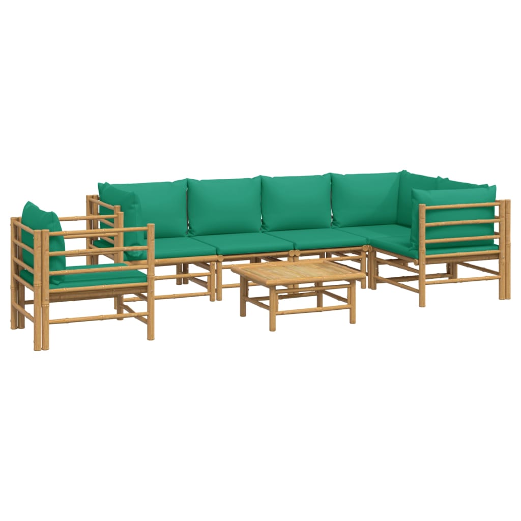 7 Piece Garden Lounge Set with Green Cushions Bamboo