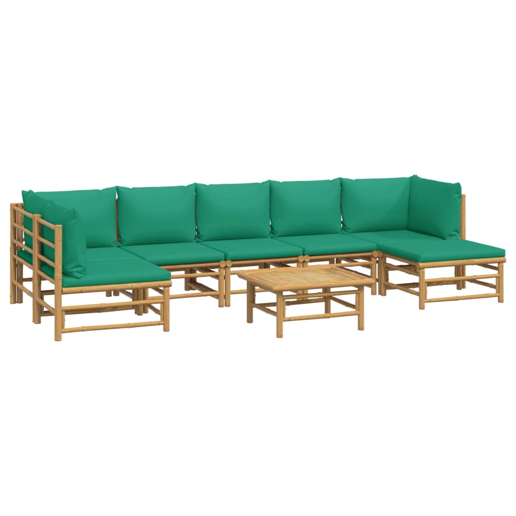 8 Piece Garden Lounge Set with Green Cushions Bamboo