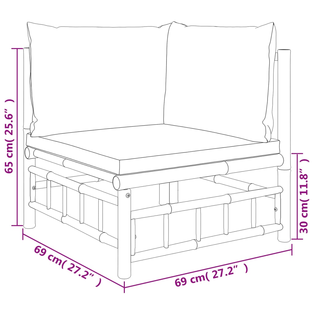 7 Piece Garden Lounge Set with Cream White Cushions Bamboo