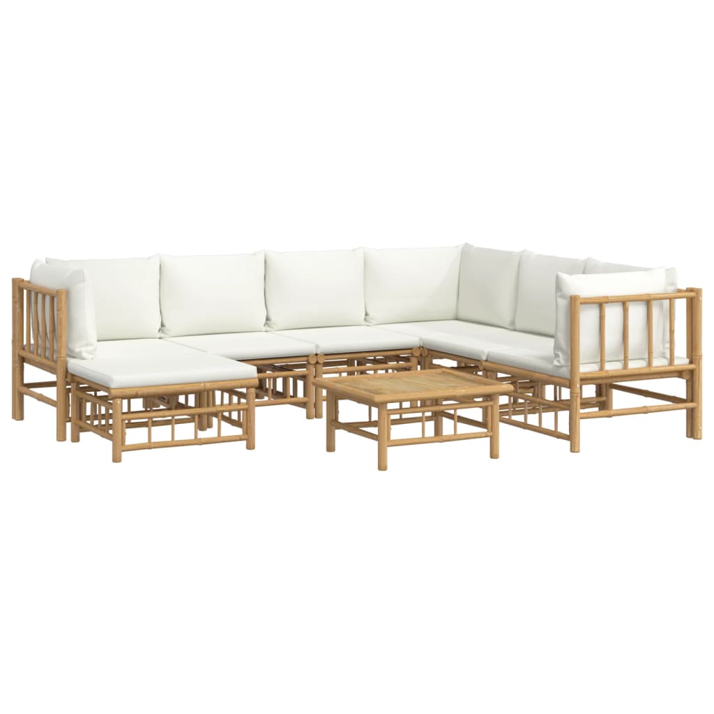 8 Piece Garden Lounge Set with Cream White Cushions Bamboo