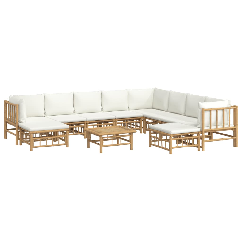 11 Piece Garden Lounge Set with Cream White Cushions Bamboo