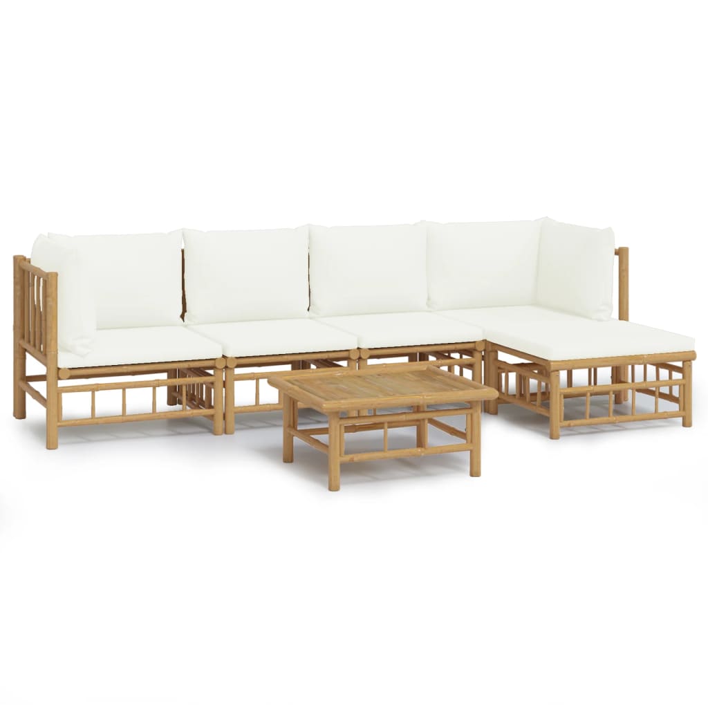 6 Piece Garden Lounge Set with Cream White Cushions Bamboo
