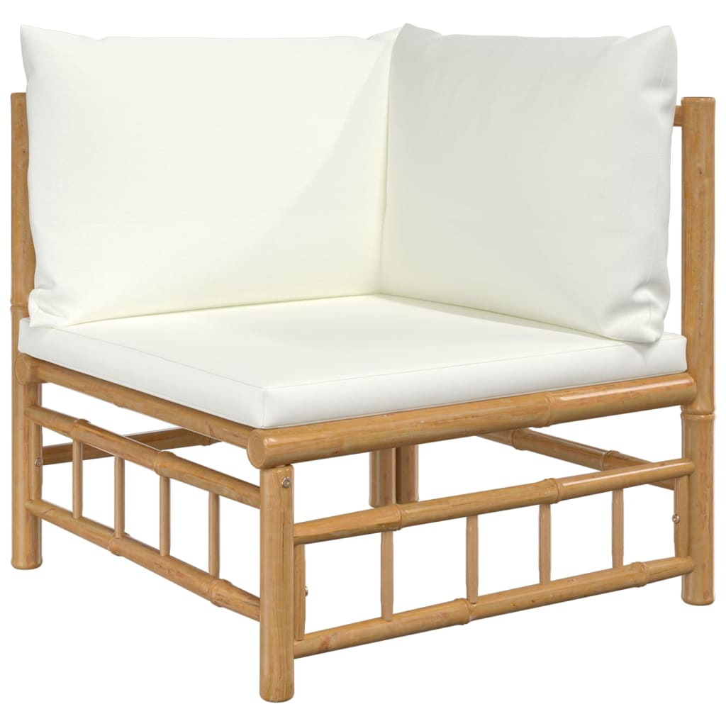 7 Piece Garden Lounge Set with Cream White Cushions Bamboo
