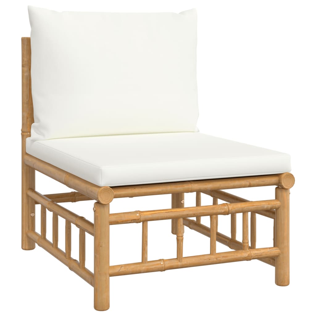 7 Piece Garden Lounge Set with Cream White Cushions Bamboo