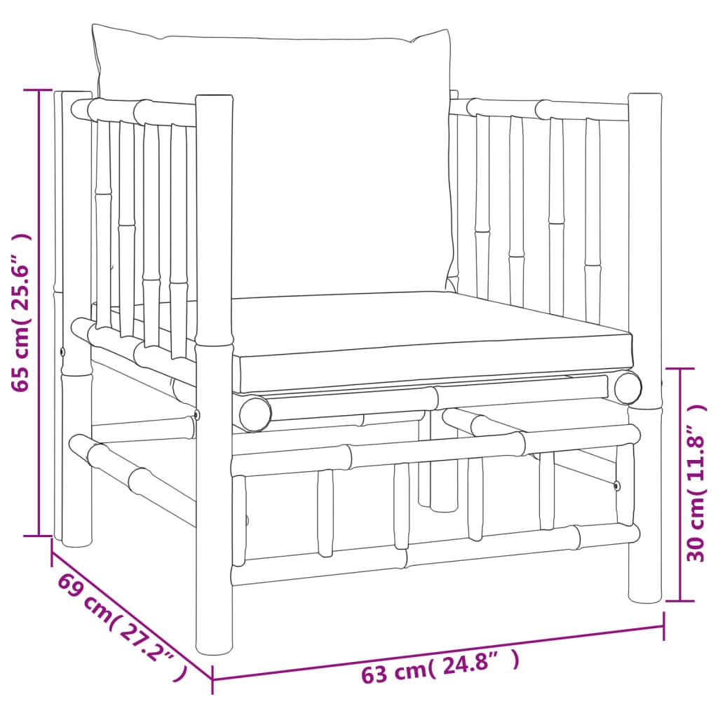 7 Piece Garden Lounge Set with Cream White Cushions Bamboo