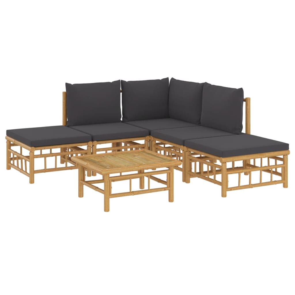 6 Piece Garden Lounge Set with Dark Grey Cushions Bamboo