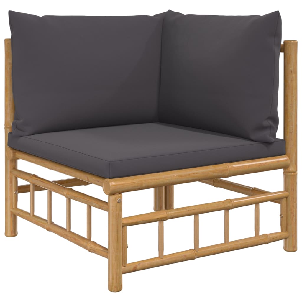 6 Piece Garden Lounge Set with Dark Grey Cushions Bamboo