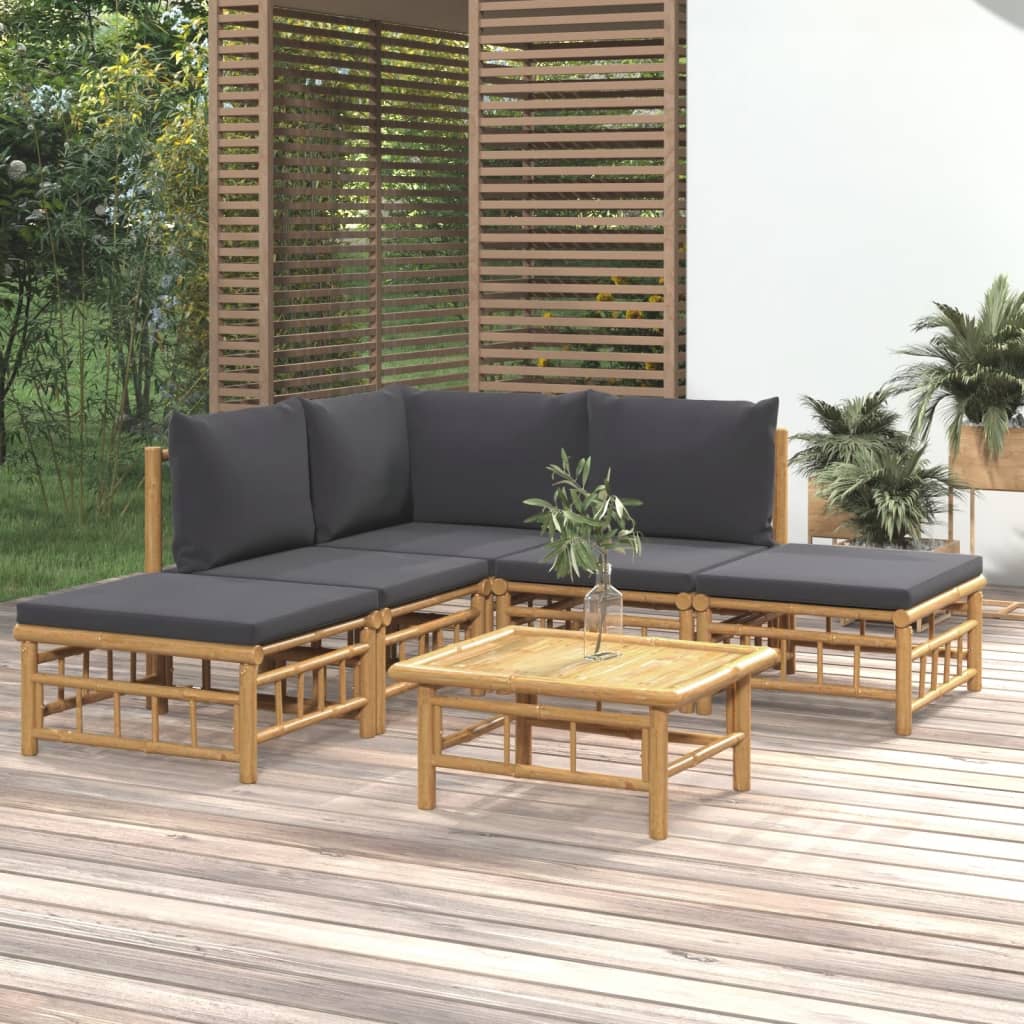 6 Piece Garden Lounge Set with Dark Grey Cushions Bamboo