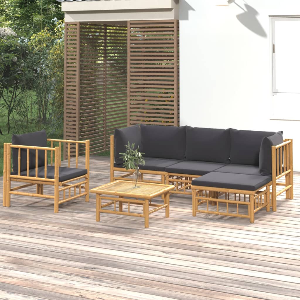 6 Piece Garden Lounge Set with Dark Grey Cushions Bamboo