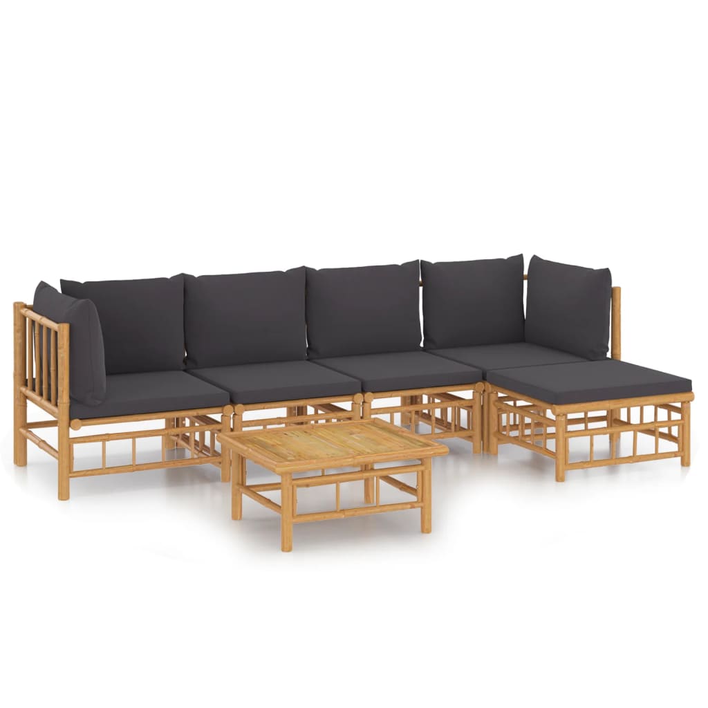 6 Piece Garden Lounge Set with Dark Grey Cushions Bamboo