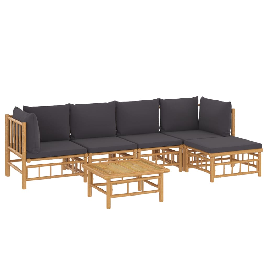 6 Piece Garden Lounge Set with Dark Grey Cushions Bamboo