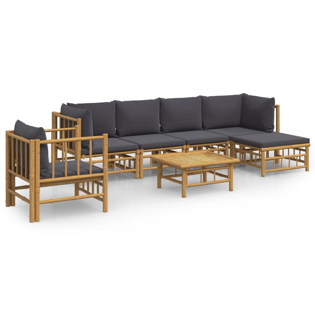 7 Piece Garden Lounge Set with Dark Grey Cushions Bamboo