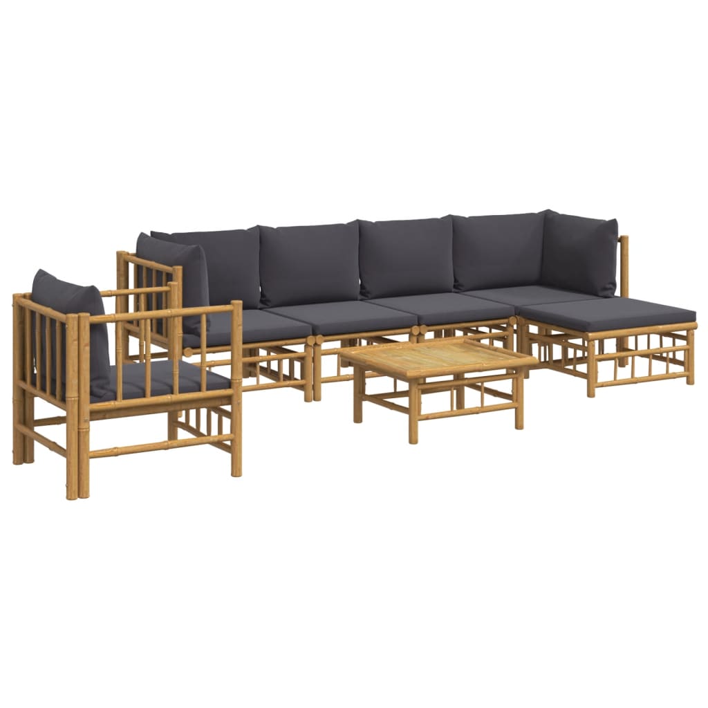 7 Piece Garden Lounge Set with Dark Grey Cushions Bamboo