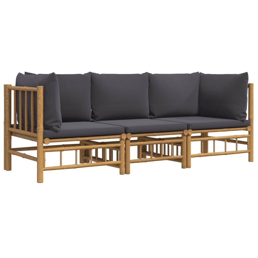 3 Piece Garden Lounge Set with Dark Grey Cushions Bamboo