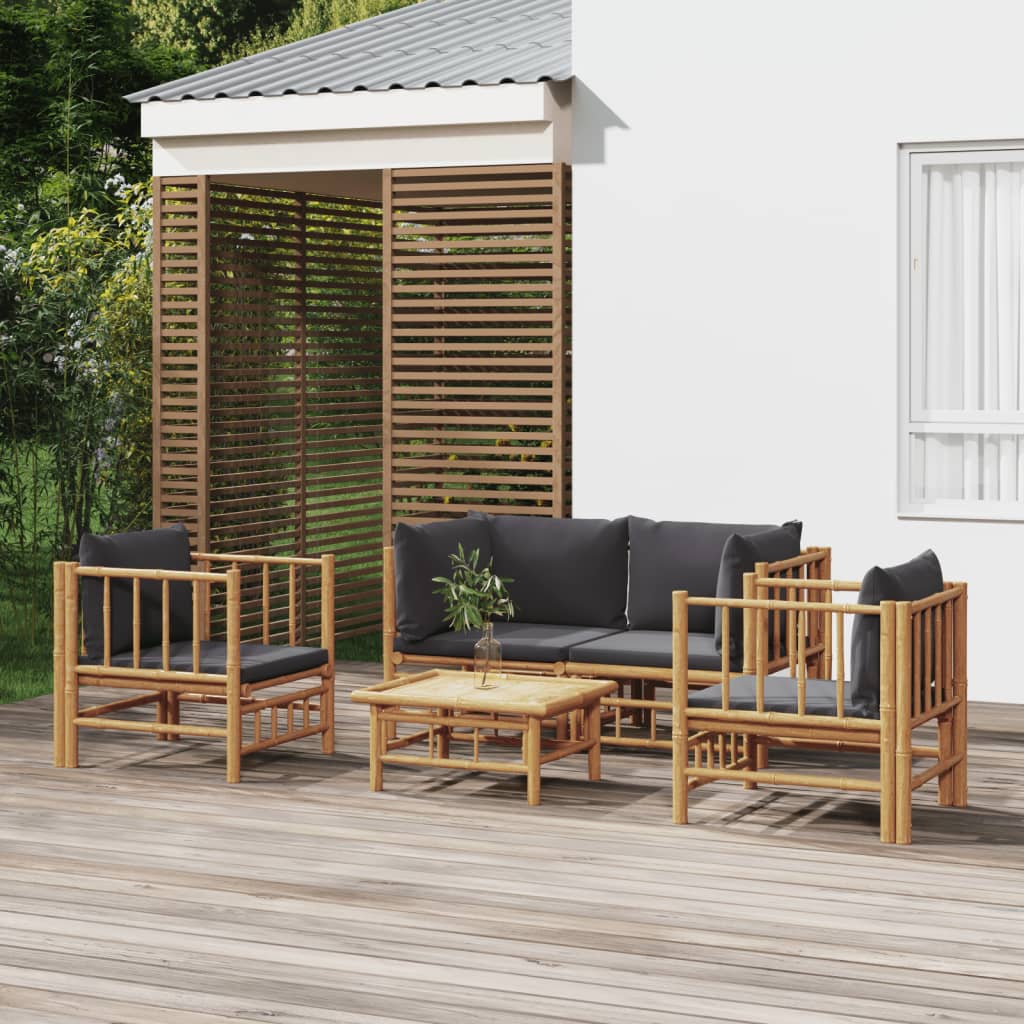 5 Piece Garden Lounge Set with Dark Grey Cushions Bamboo