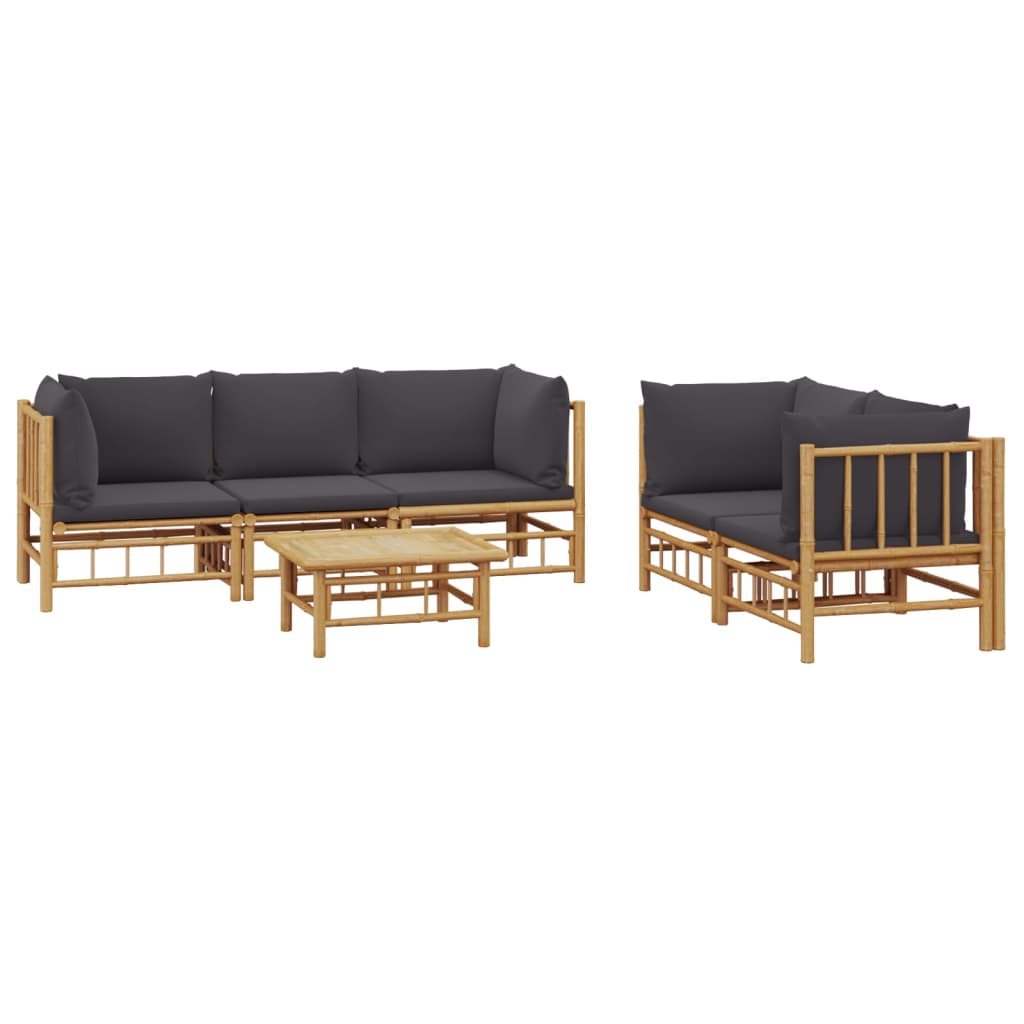 6 Piece Garden Lounge Set with Dark Grey Cushions Bamboo