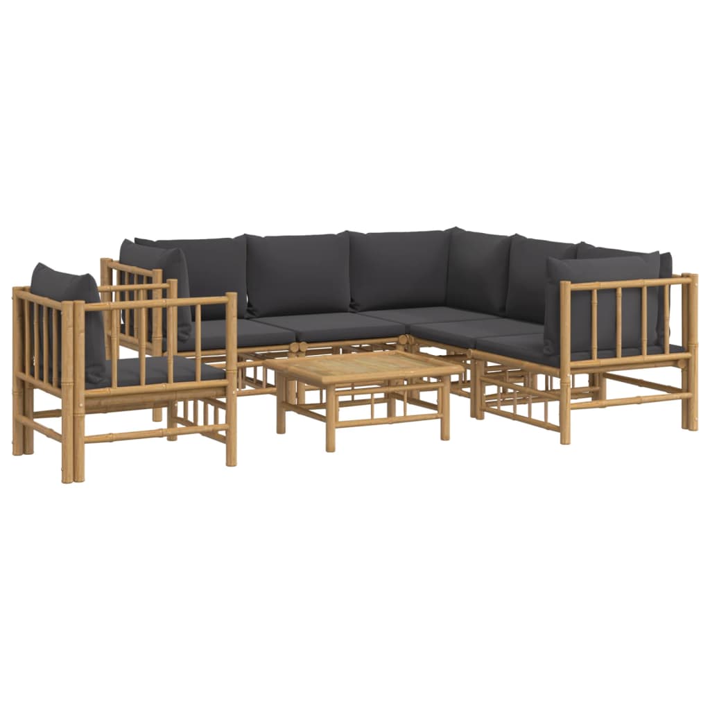 7 Piece Garden Lounge Set with Dark Grey Cushions Bamboo