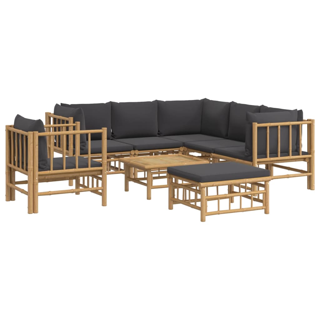 8 Piece Garden Lounge Set with Dark Grey Cushions Bamboo