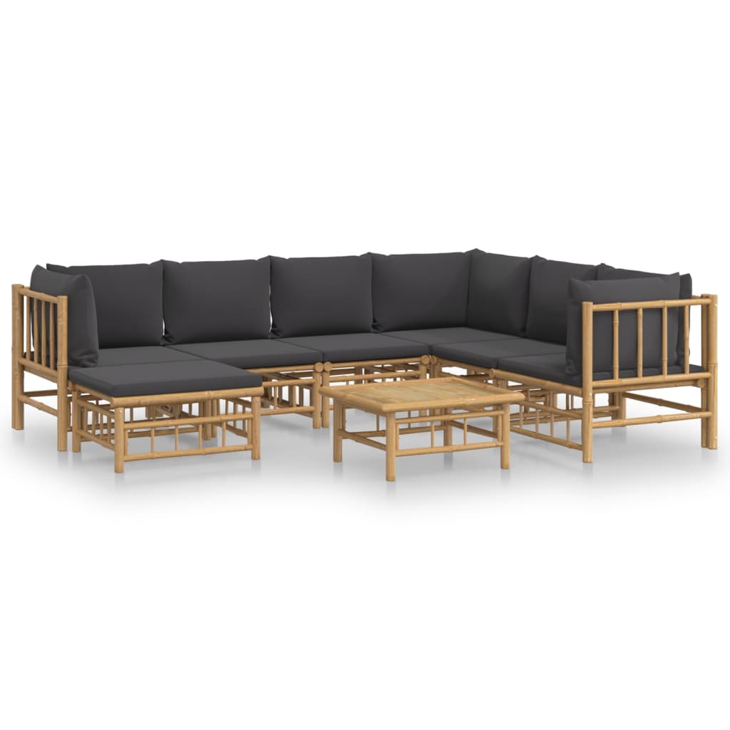 8 Piece Garden Lounge Set with Dark Grey Cushions Bamboo