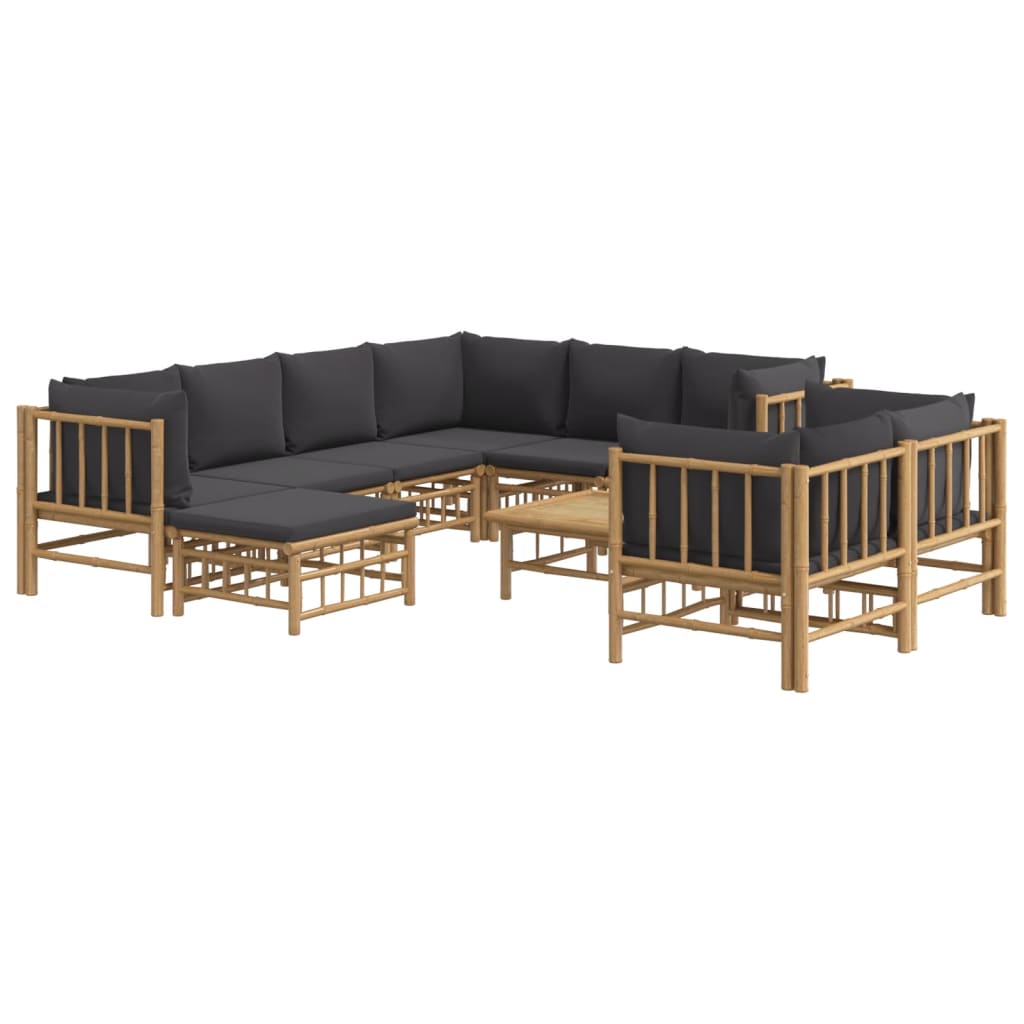10 Piece Garden Lounge Set with Dark Grey Cushions Bamboo