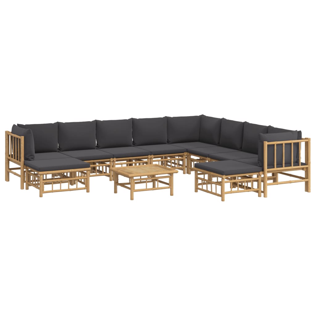 11 Piece Garden Lounge Set with Dark Grey Cushions Bamboo