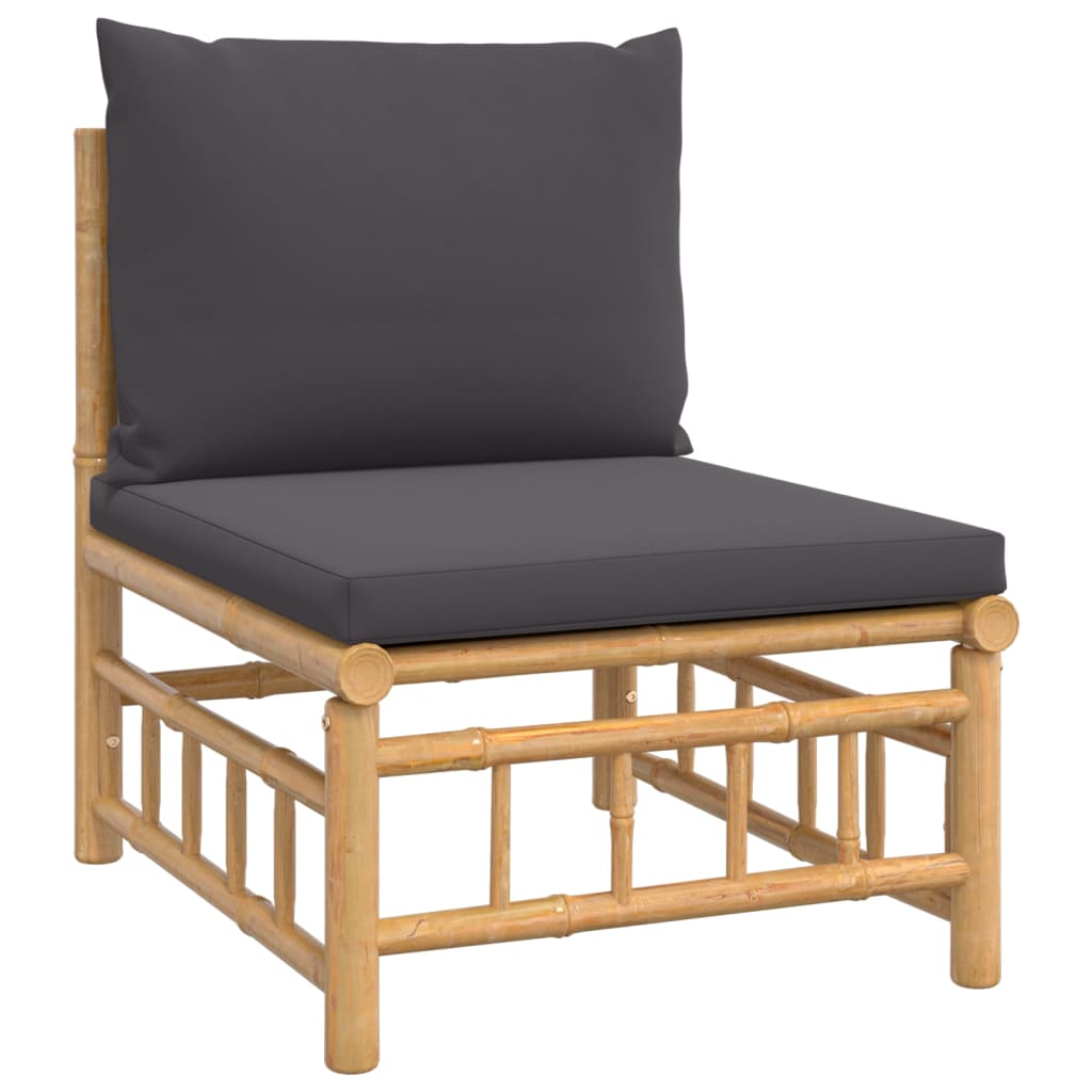 11 Piece Garden Lounge Set with Dark Grey Cushions Bamboo