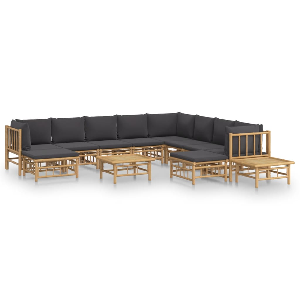 12 Piece Garden Lounge Set with Dark Grey Cushions Bamboo