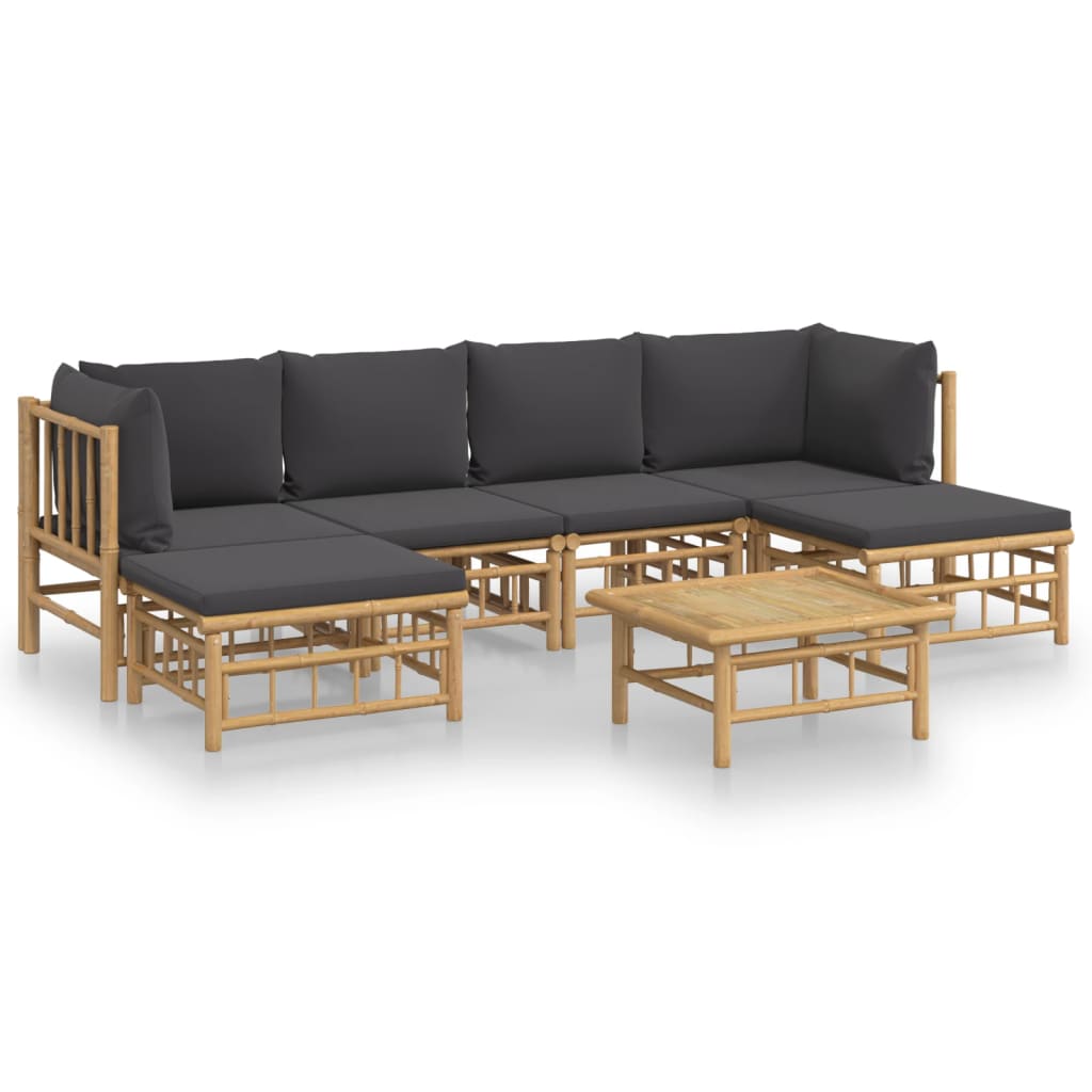 7 Piece Garden Lounge Set with Dark Grey Cushions Bamboo