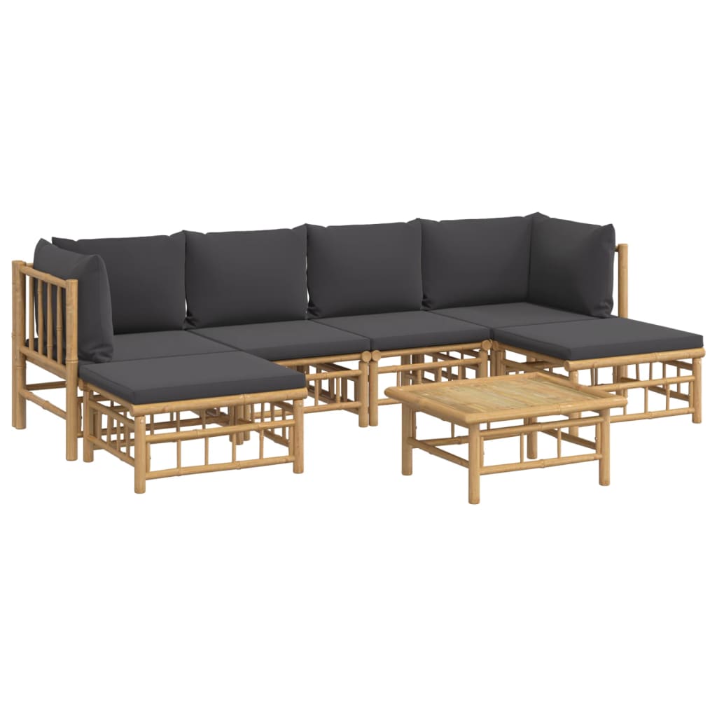 7 Piece Garden Lounge Set with Dark Grey Cushions Bamboo
