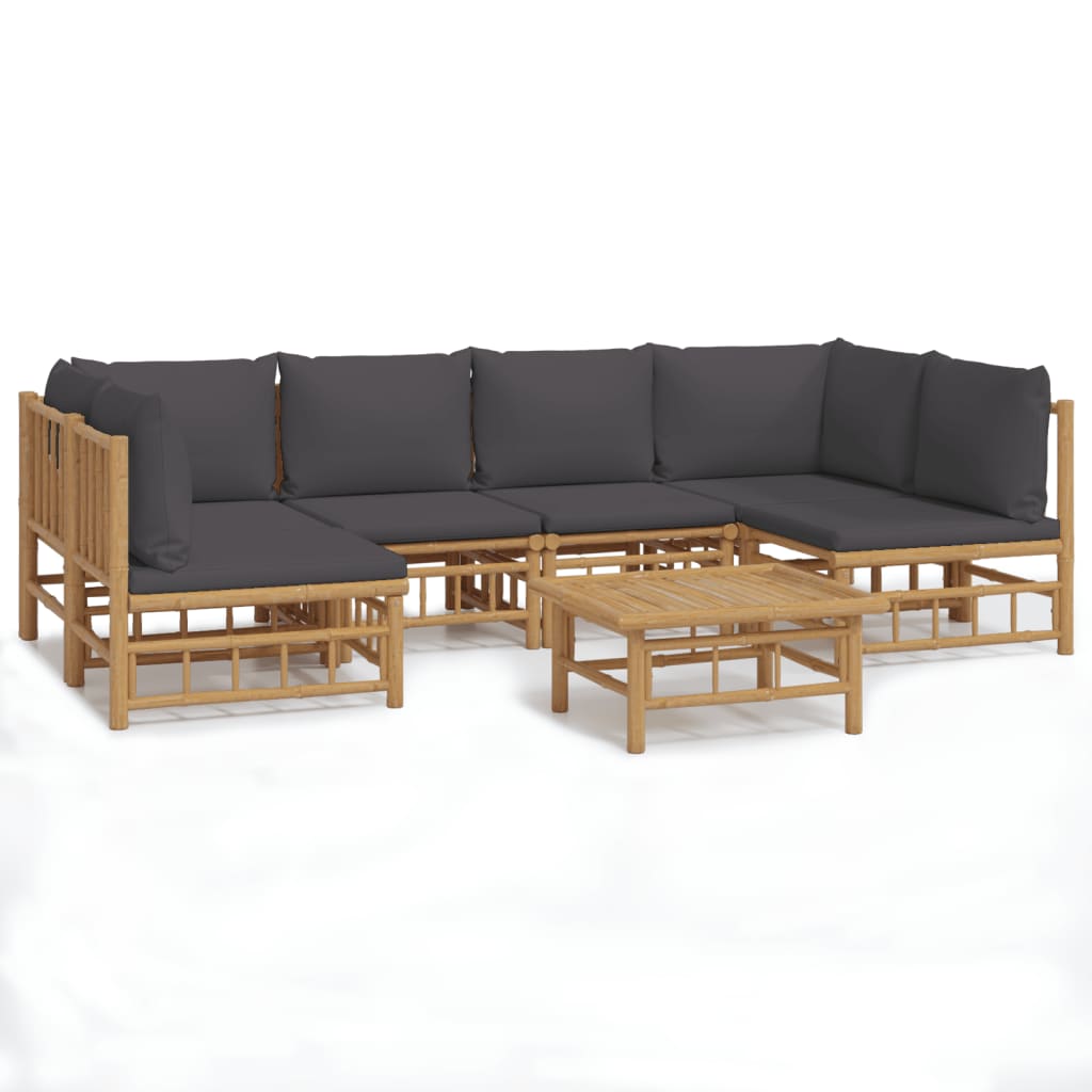 7 Piece Garden Lounge Set with Dark Grey Cushions Bamboo