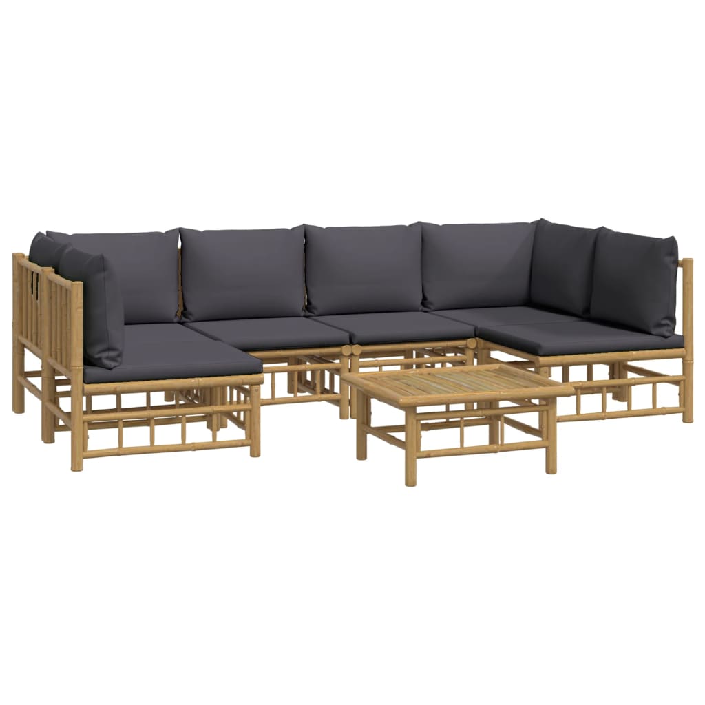 7 Piece Garden Lounge Set with Dark Grey Cushions Bamboo