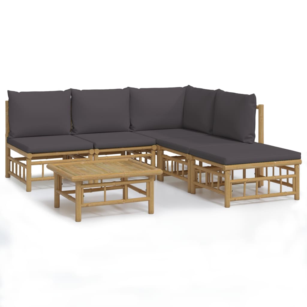 6 Piece Garden Lounge Set with Dark Grey Cushions Bamboo
