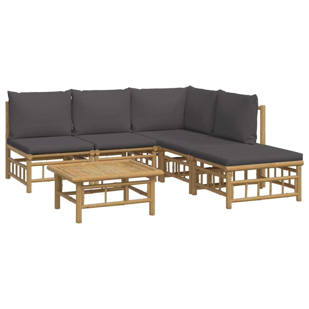 6 Piece Garden Lounge Set with Dark Grey Cushions Bamboo