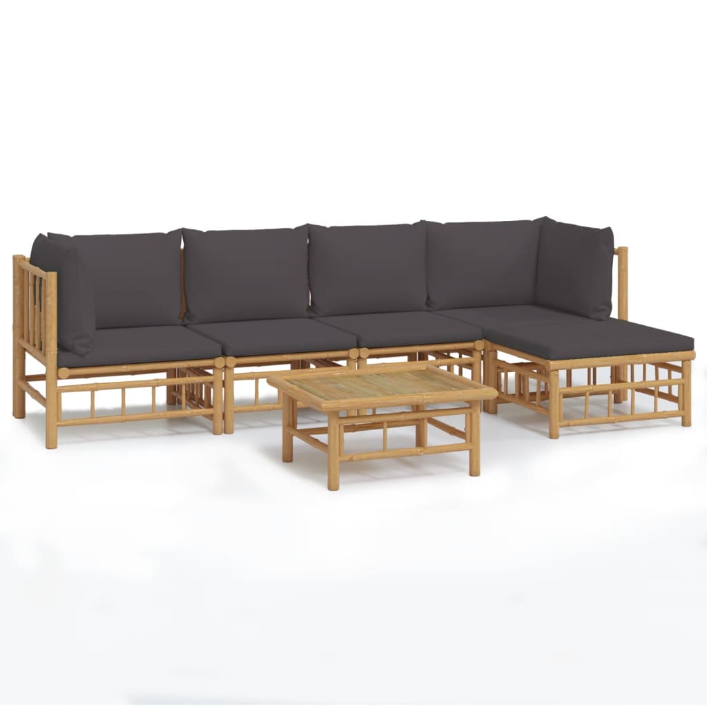 6 Piece Garden Lounge Set with Dark Grey Cushions Bamboo
