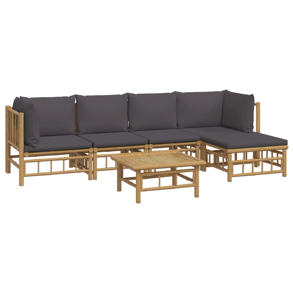 6 Piece Garden Lounge Set with Dark Grey Cushions Bamboo