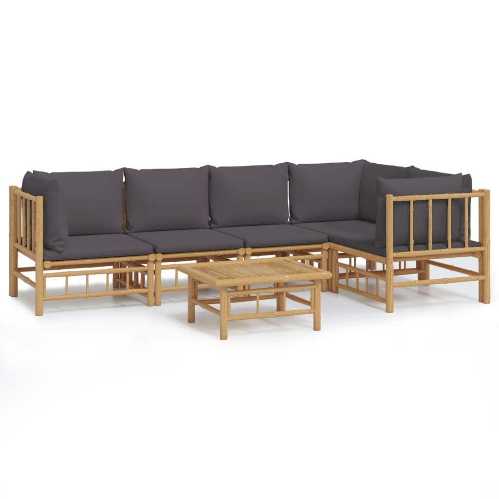 6 Piece Garden Lounge Set with Dark Grey Cushions Bamboo