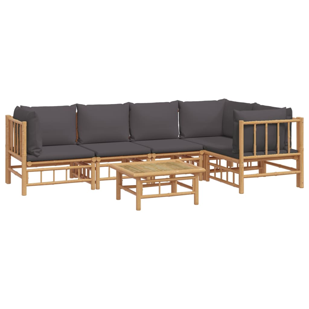 6 Piece Garden Lounge Set with Dark Grey Cushions Bamboo