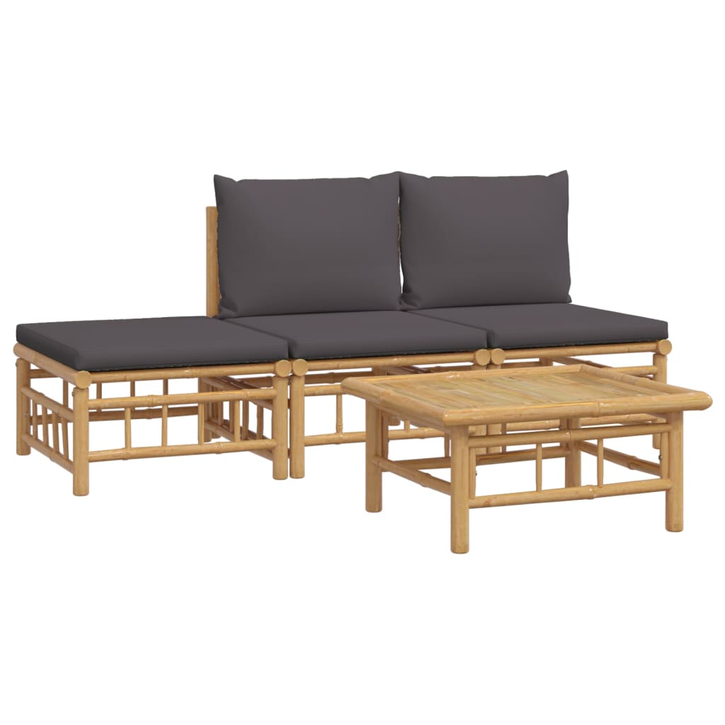 4 Piece Garden Lounge Set with Dark Grey Cushions Bamboo