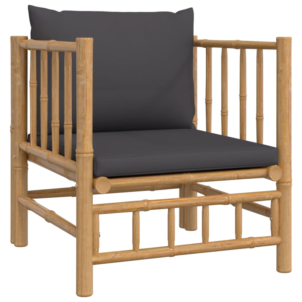 7 Piece Garden Lounge Set with Dark Grey Cushions Bamboo